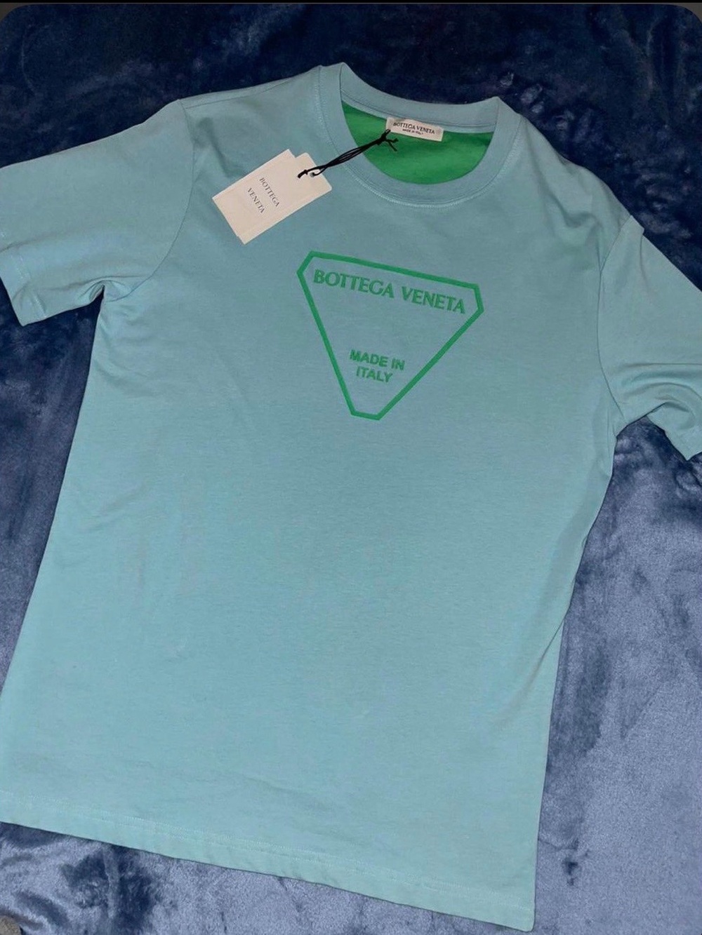 Bottega Veneta Aqua Green Logo Short-Sleeve T-Shirt